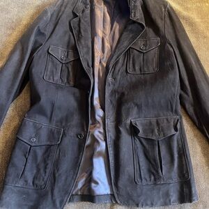 Nautica Vintage Dark Brown Suede Military Field Jacket